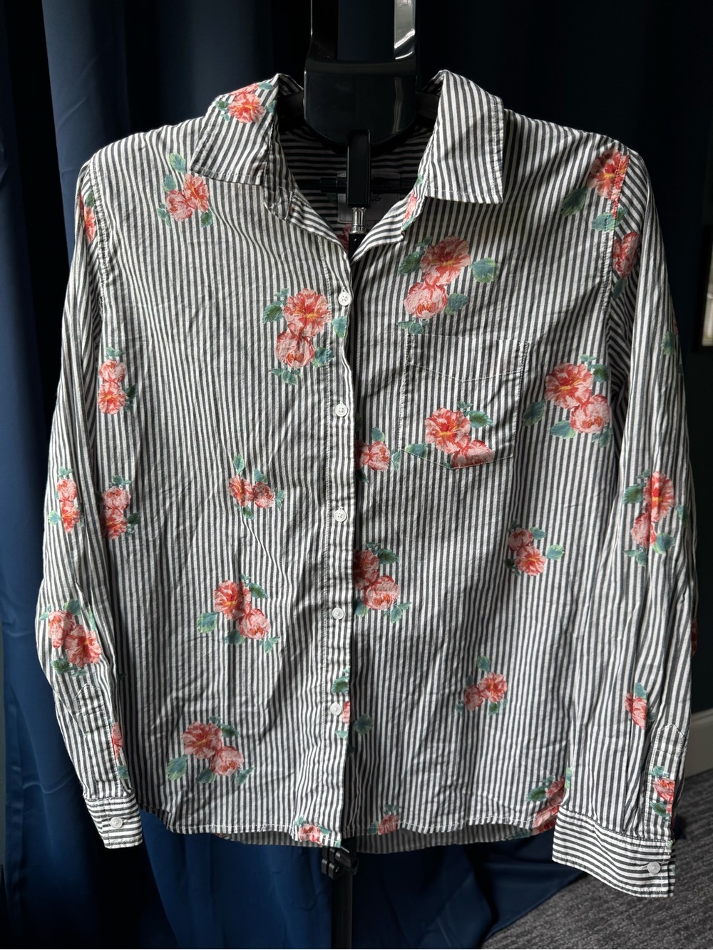 Rails Taylor Florence Stripe With Flowers Button Down Shirt Size Large EUC